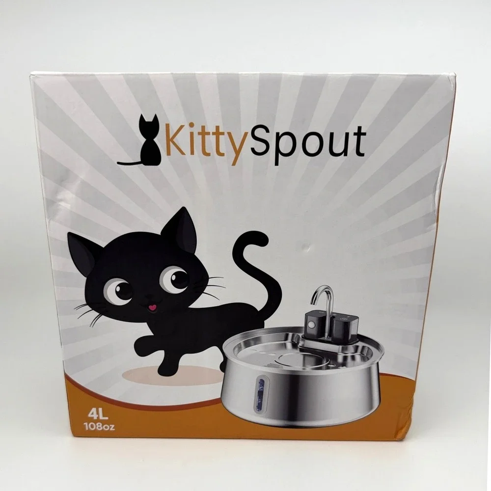 KittySpout 4L Stainless Steel Pet Water Fountain Wireless Motion Sensor 4L EUC